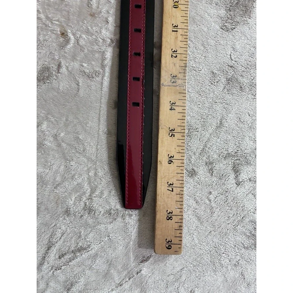 Vtg Anne Klein AK Calderon Red  /Black Patient Leather Belt Women's